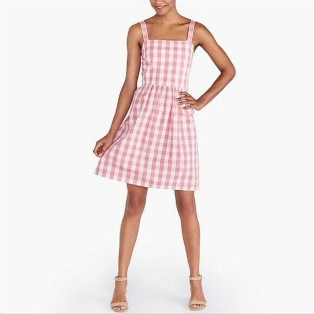 J. Crew Printed Apron Dress Gingham Pink White S